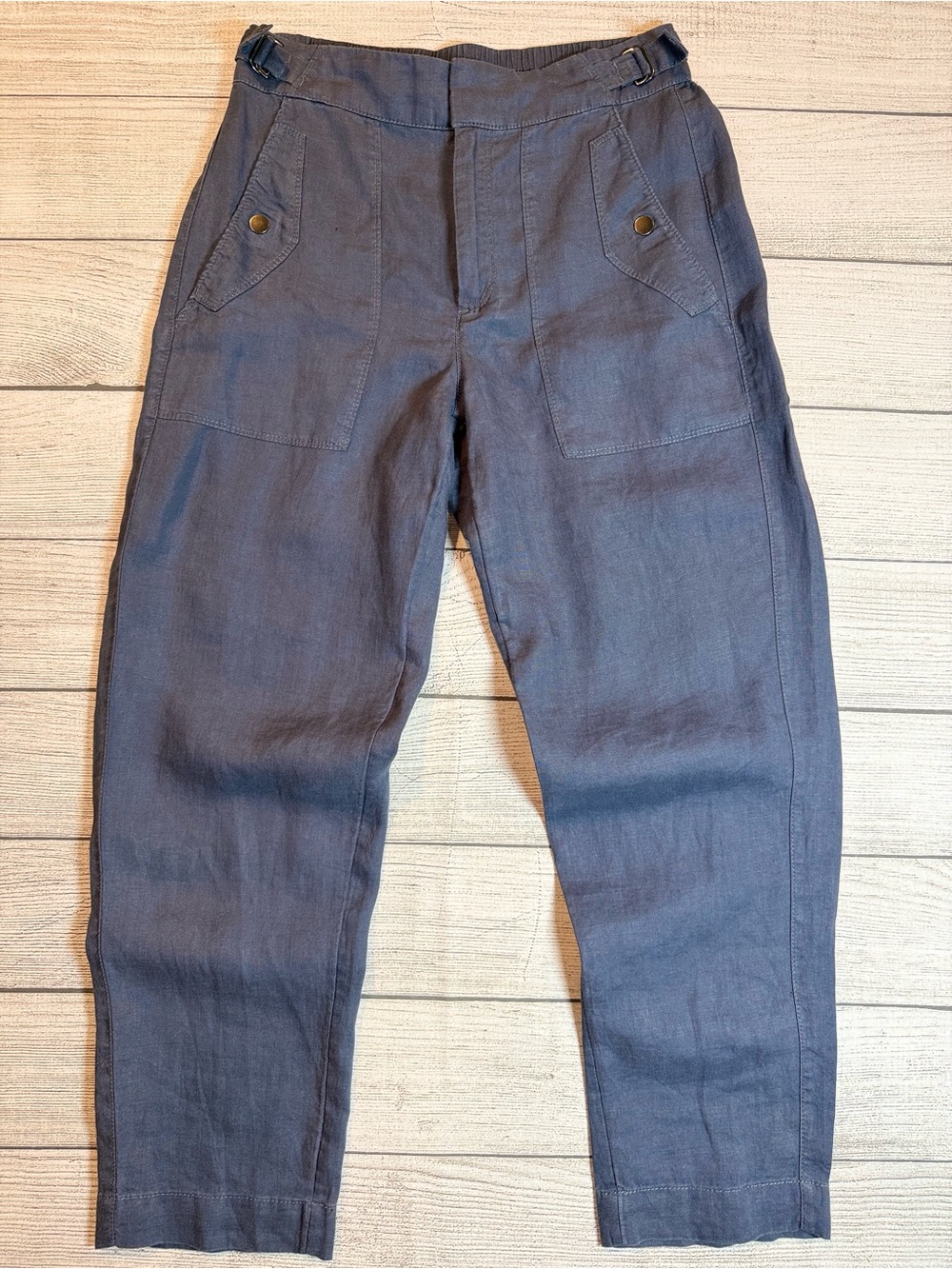 Athleta Slate Gray/Blue Cargo Tapered Pants 100% Linen